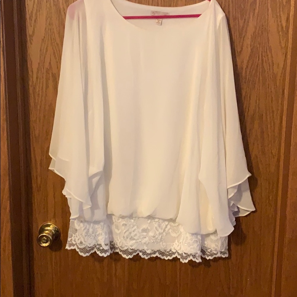 Sheer batwing dress top with banded bottom